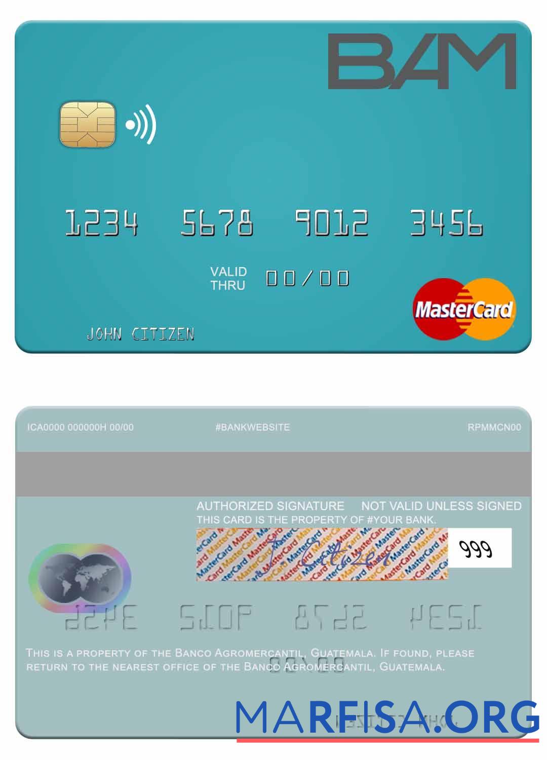 Blank Guatemala Banco Agromercantil mastercard example